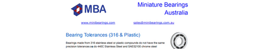 Bearing Tolerances (316 & Plastic) Information