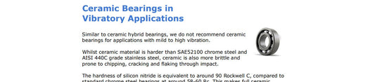 Ceramic Bearings in Vibratory Applications Information