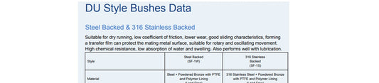 DU Style Bushes Data Information