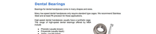 Dental Equipment Bearings Information