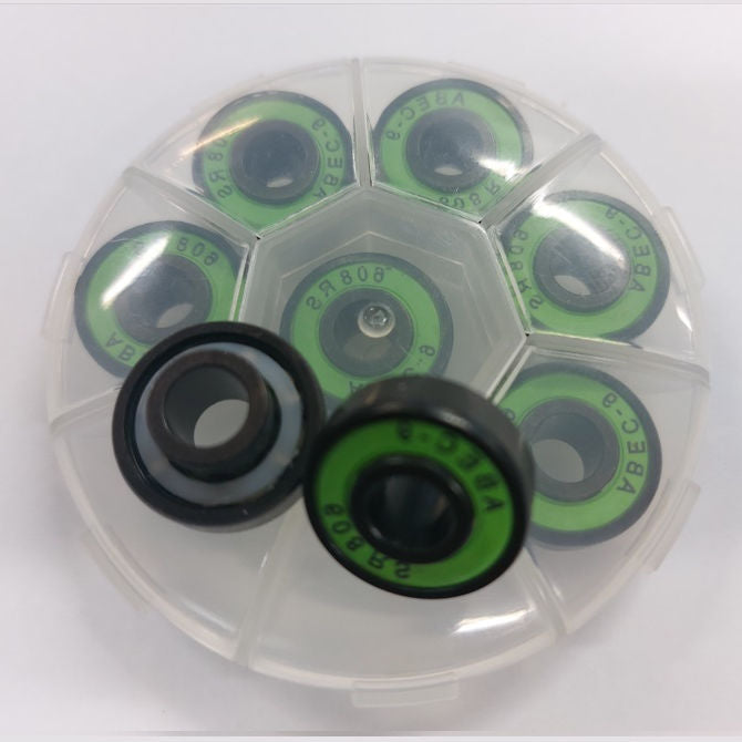 1224261 | W608-1-RG-SKATE-PK8 (8 Pcs) --- Skate Board and Skating Bearings - For general skating with extended inner ring Extended inner ring one side - SET OF 8 BEARINGS - 8x22x7 inner width 12.5 - - Chrome Steel / Nylon Cage