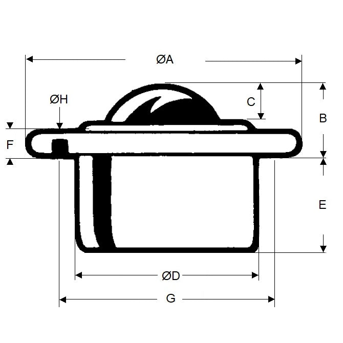 1203465 | BTU0180-010-F-Z-HD --- Flange Mount Ball Transfer Units - 180 kg - 9.8x36 mm - Chrome hardened and Zinc Plated Mild Steel