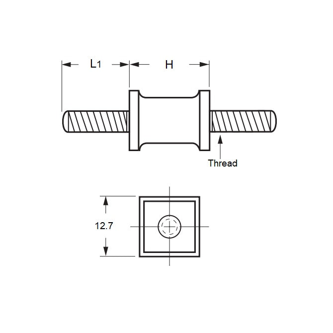 1100871 | CMM013-14-042C-R60SQ --- Square Base Bobbin Mounts - 12.7x14.3 mm - 8-32 UNC - 32 TPI - - Natural Rubber
