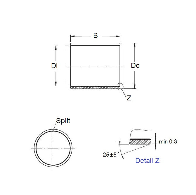 1096690 | BP0111-0135-0191-DU (5 Pcs) --- Unflanged Bushes - 11.113x13.494x19.05 mm - Steel DU with PTFE