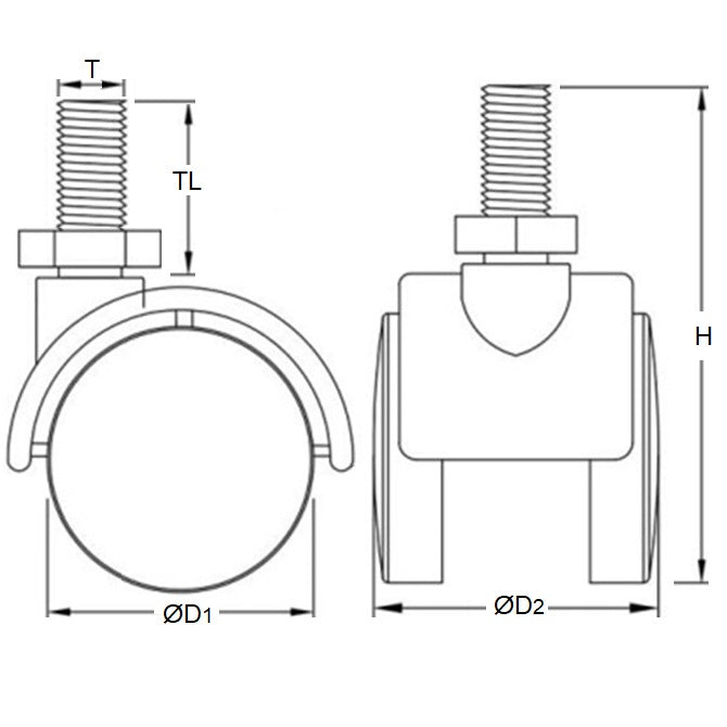 1161397 | WC437RS (2 Pcs) --- Stud Castors - 50.8 mm Swivel 34 - Nylon Thread