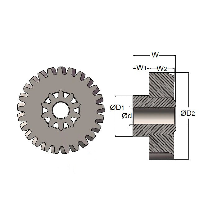 1130945 | GCL-013-M05-060-024-B (2 Pcs) --- Cluster Module 0.5 Brass Gears - 25 - 10 tooth 12.5 - 5.0 - 13.0 - 5.5 - Brass and Steel