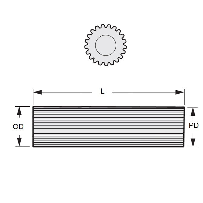 1083638 | G007L-09-D32-0300-C (Length) --- Pinion Wire 32DP Gears - 9 tooth - 8.738x300 mm - Carbon steel