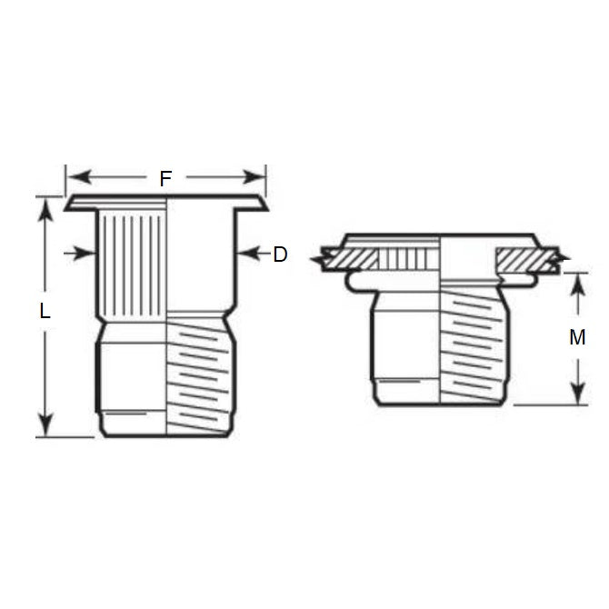 1051973 | IN-RIV-040-020-R (10 Pcs) --- Rivet Nuts Inserts - M4 -4x0.7mm- 6.8 - 0.50 - 2.00