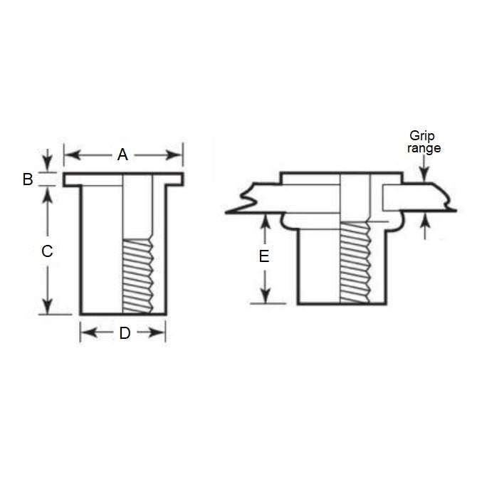 1058989 | IN-RIV-048F-033 --- Rivet Nuts Inserts - 10-32 UNF -4.76mm- 6.35 - 2.03 - 3.32