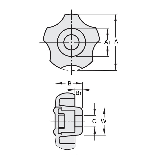 1068079 | KF060M-36-FIT-WBL --- Thumb Knobs - M6 36x20 mm - Plastic