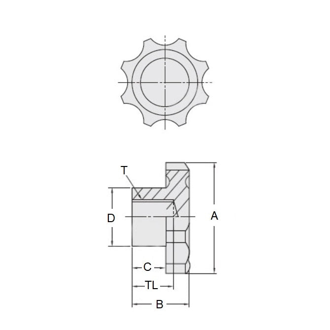 1092224 | KF100M-040-8L --- Lobe Knobs - M10 -10x1.5mm- 40x17 mm - Phenolic and Brass