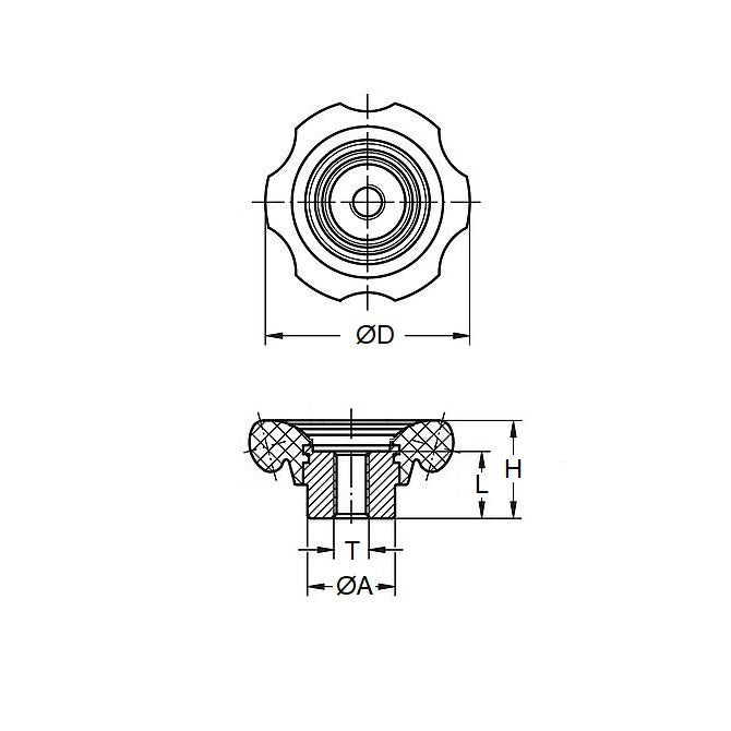 1074515 | KF065-050-HW --- Valve and Hand Wheels Knobs - 6.5 Square Hole 50x18 mm - Plastic