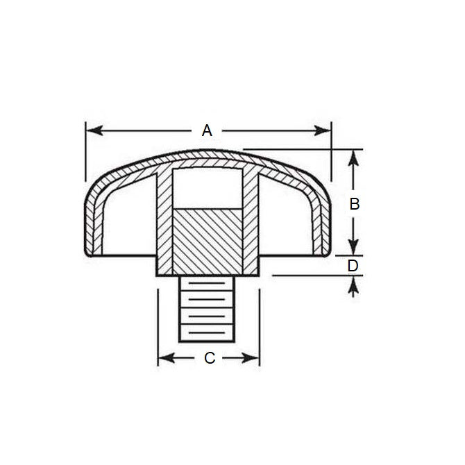 1059420 | KM048F-030-3LL-SFT --- Lobe Knobs - 10-32 UNF -4.76mm- 29.97x25.4 mm - Zinc Plated Steel