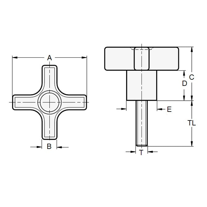 1072731 | KM064C-032-CSP25 --- Cross Knobs - 1/4-20 UNC -6.35mm- 31.75x25.4 mm - Plated Steel