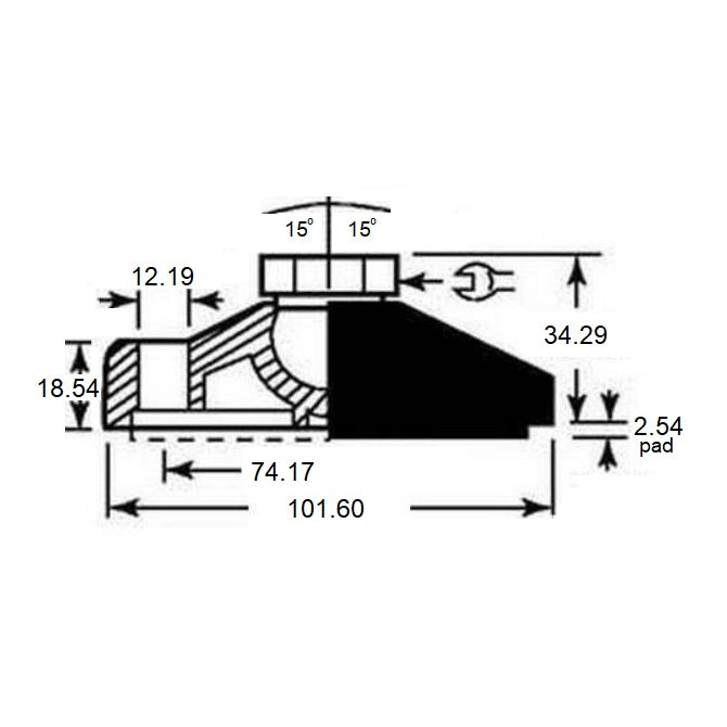 1121014 | MLF-191C-S3NY-2LH --- Levelling Socket Mounts - 3/4-10 UNC -19.05mm- 101.6x18.5 mm - Stainless Steel