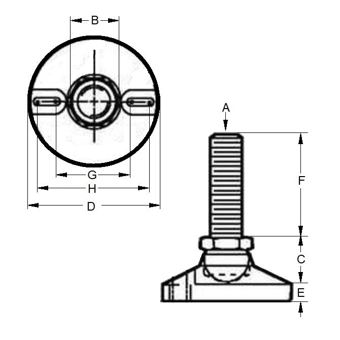 1120988 | MSM-191C-051-C-2LH --- Levelling Studded Mounts - 3/4-10 UNC -19.05mm- 76.2x38.1 mm - Steel