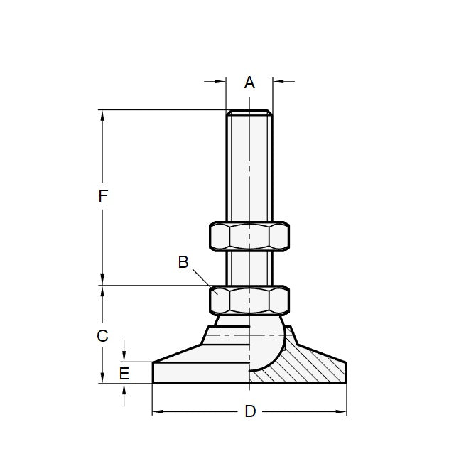 1056375 | MSM-048F-025-S3 (25 Pcs) --- Levelling Studded Mounts - 10-32 UNF -4.76mm- 19.1x13.5 mm - Stainless Steel 303/304 Similar to A2, 18-8 HRB80