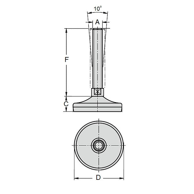 1102648 | MLM-127C-152-S4HY-060 --- Levelling Studded Mounts - 1/2-13 UNC -12.7mm- 59.9x33 mm - Stainless Steel 304 Similar to A2, 18-8 HRB80