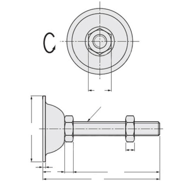 1092176 | MLM-100M-100-S4-ECO --- Levelling Studded Mounts - M10 -10x1.5mm- 38x19.5 mm - Stainless Steel 304 Similar to A2, 18-8 HRB80