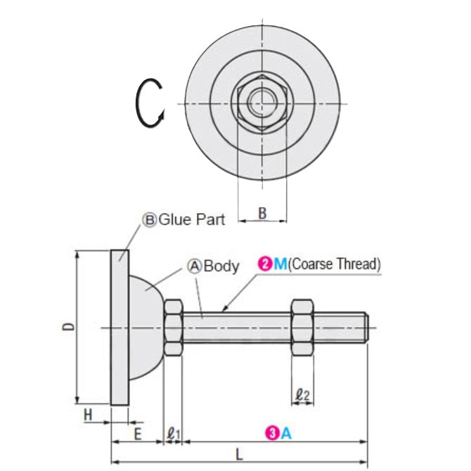1092362 | MLM-100M-100-ZRP-ECO --- Levelling Studded Mounts - M10 -10x1.5mm- 45x22.5 mm - Steel - Zinc