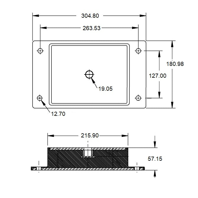1222057 | MR4-4536 --- Rectangular 4 Bolt Mounts - 4535.9 Kg - 263.53x180.98 mm - Steel and Neoprene