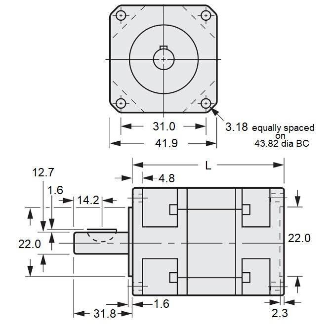 1185295 | GHIP17-100-05.00X43.8L --- Inline Gearheads - Ratio 100 to 1 5 mm - Double Stage / 12.70