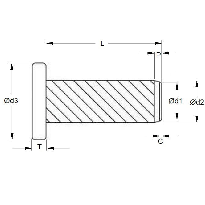 1037165 | HDP014-06F (20 Pcs) --- Hammer Drive Pins - 1.4x6x1.46 mm - Carbon Steel