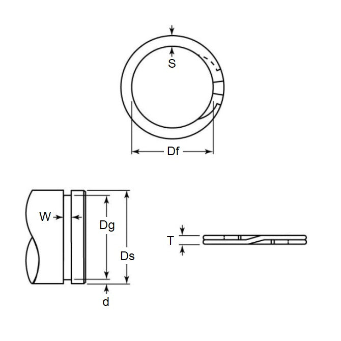 1100087 | RST-050 (50 Pcs) --- External Retaining Rings - 12.7x0.89x12.04 mm - Spring Steel
