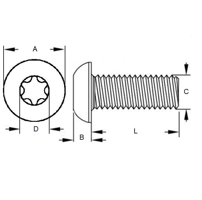 1038382 | SC019F-010-B-TX-S4 (50 Pcs) --- Button Screws - 1-72 UNF -1.85mm- 9.5 mm - 304 Stainless