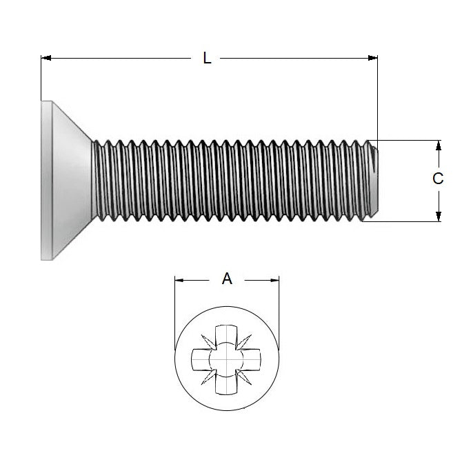 1046728 | SK030M-008-PZ-CZ (10 Pcs) --- Countersunk Screws - M3 -3x0.5mm- 8 mm - Zinc Plated
