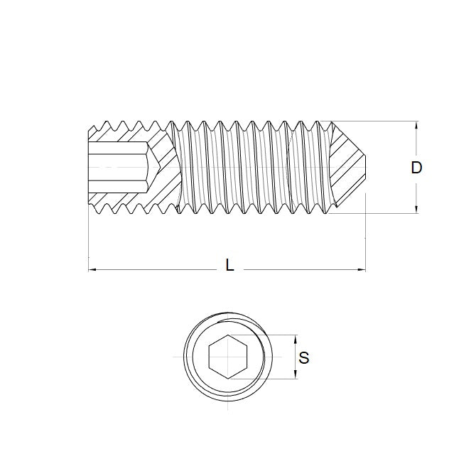 1047187 | SS030M-0120-AS-CP (5 Pcs) --- Cone Point Socket Set Screws - M3 -3x0.5mm- 12 mm - Cone Point - Carbon Steel
