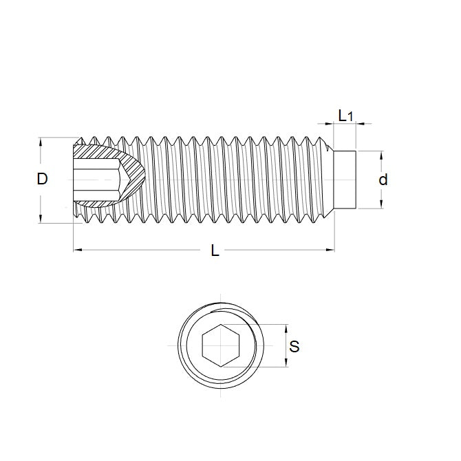 1054901 | SS042C-0095-AS-HDP (50 Pcs) --- Half Dog Point Socket Set Screws - 8-32 UNC -4.17mm- 8.5 mm - Half Dog Point - Carbon Steel Carbon Steel Case Hardened Rc46-53