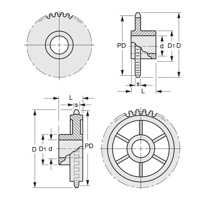 1083649 | SP1-031-015B-009-032-AB (3 Pcs) --- Roller Chain Sprockets - 9 tooth - 8.93x6.35 mm - Acetal