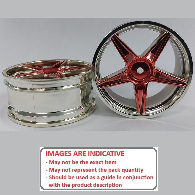 1225504 | RM-XO-060N-SR-5 (2 Pcs) --- RC Car Rims Hobby - Rim Colour Silver with Red 5 Spoke