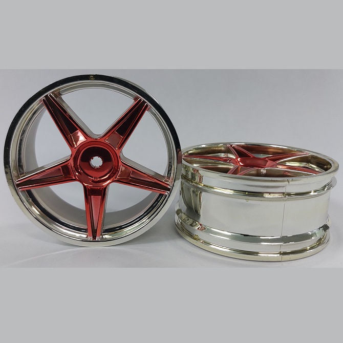 1225504 | RM-XO-060N-SR-5 (2 Pcs) --- RC Car Rims Hobby - Rim Colour Silver with Red 5 Spoke
