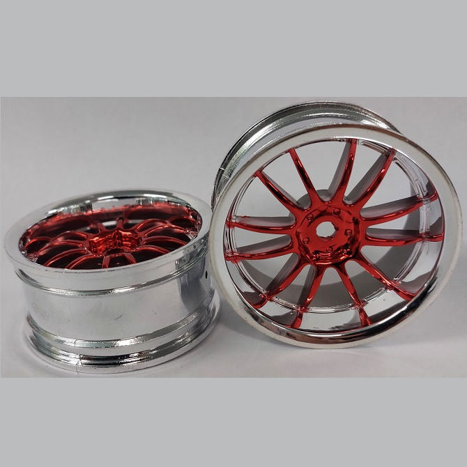 1225906 | RM-XR-052-SR-12 (6 Pcs) --- RC Car Rims Hobby - Rim Colour Silver/Red 12 Spoke