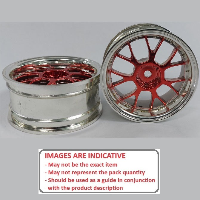 1225688 | RM-XR-052-SR-7K (4 Pcs) --- RC Car Rims Hobby - Rim Colour Silver/Red 7 Fork Spoke - Plastic