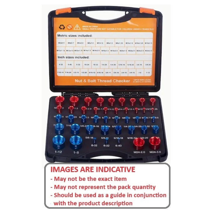 1226711 | TL-THRG-MI-KIT-44 --- Thread Gauge Tools - Thread Checking Set 44 Male and Female Threads - Imperial and Metric - 6-32, 6-40, 8-32, 10-24,10-32, 1/4-20, 1/4-28, 5/16-18, 5/16-24, 3/8-16, 3/8-24, 7/16-14, 7/16-20 - Aluminium and Plastic