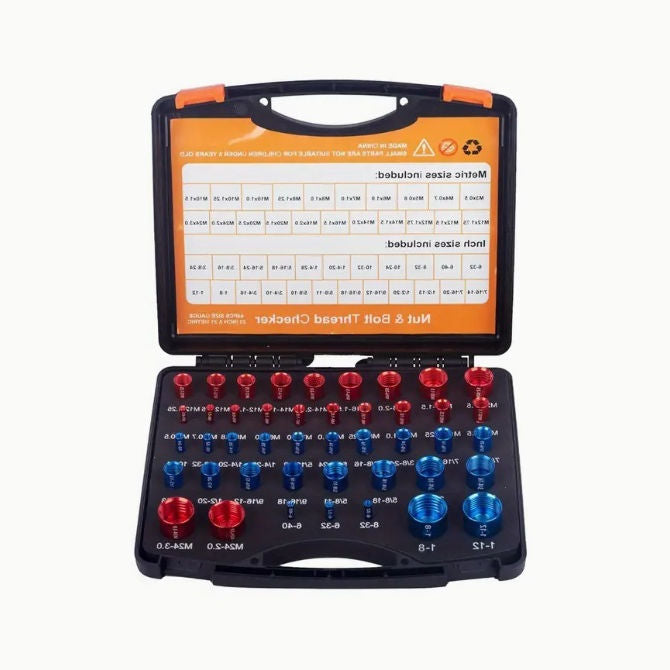 1226711 | TL-THRG-MI-KIT-44 --- Thread Gauge Tools - Thread Checking Set 44 Male and Female Threads - Imperial and Metric - 6-32, 6-40, 8-32, 10-24,10-32, 1/4-20, 1/4-28, 5/16-18, 5/16-24, 3/8-16, 3/8-24, 7/16-14, 7/16-20 - Aluminium and Plastic