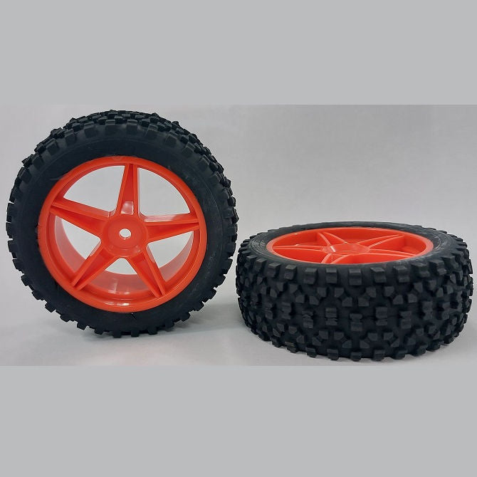 1074708 | WH-8O-085-34-FO-5 (2 Pcs) --- RC Car Wheels Hobby - Rim Colour Fluoro Orange 5 Spoke - Black - Plastic