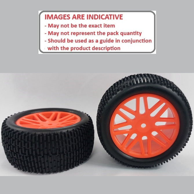 1075034 | WH-8O-112-43-FO-8 (2 Pcs) --- RC Car Wheels Hobby - Rim Colour Fluoro Orange 16 Spoke - Black - Plastic