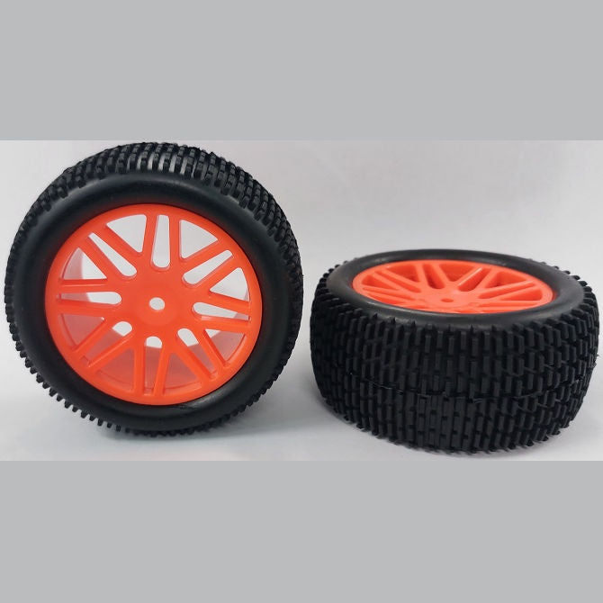 1075034 | WH-8O-112-43-FO-8 (2 Pcs) --- RC Car Wheels Hobby - Rim Colour Fluoro Orange 16 Spoke - Black - Plastic