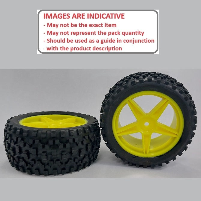 1138379 | WH-8O-112-43-Y-5 (2 Pcs) --- RC Car Wheels Hobby - Rim Colour Yellow 5 Spoke - Black - Plastic
