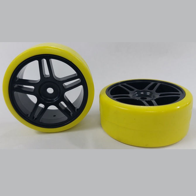1039097 | WH-XD-063-26-BK-5T-Y (2 Pcs) --- RC Car Wheels Hobby - Rim Colour Black 5 Split Spoke - Yellow - Plastic