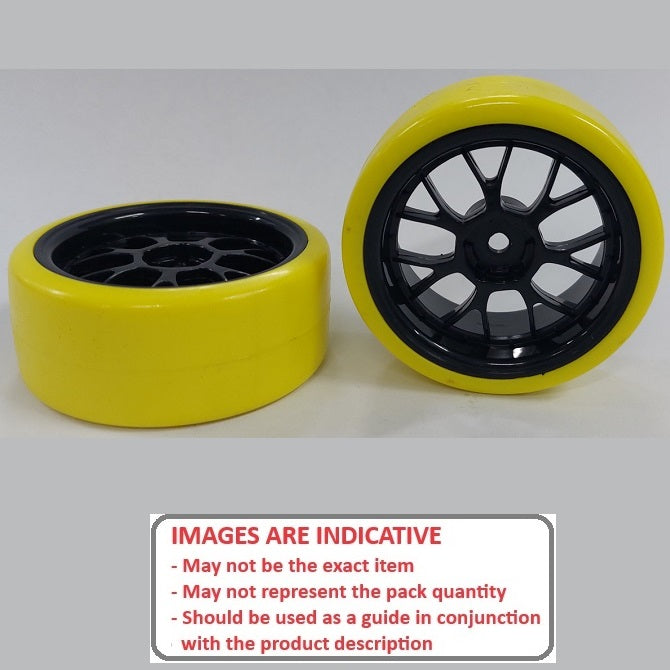 1039379 | WH-XD-063-26-BK-7K-Y (2 Pcs) --- RC Car Wheels Hobby - Rim Colour Black 7 Fork Spoke - Yellow - Plastic