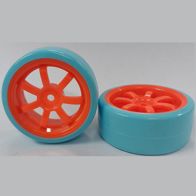 1074731 | WH-XD-063-26-FO-7-BL (2 Pcs) --- RC Car Wheels Hobby - Rim Colour Fluoro Orange 7 Spoke - Blue - Plastic