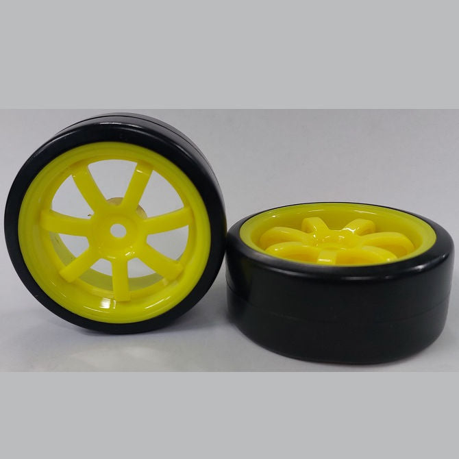 1138393 | WH-XD-063-26-Y-7-BK (2 Pcs) --- RC Car Wheels Hobby - Rim Colour Yellow 7 Spoke - Black - Plastic