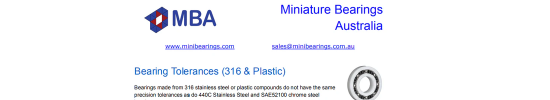 Bearing Tolerances (316 & Plastic) Information