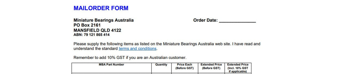 Mail Order Information