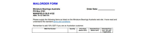 Mail Order Information